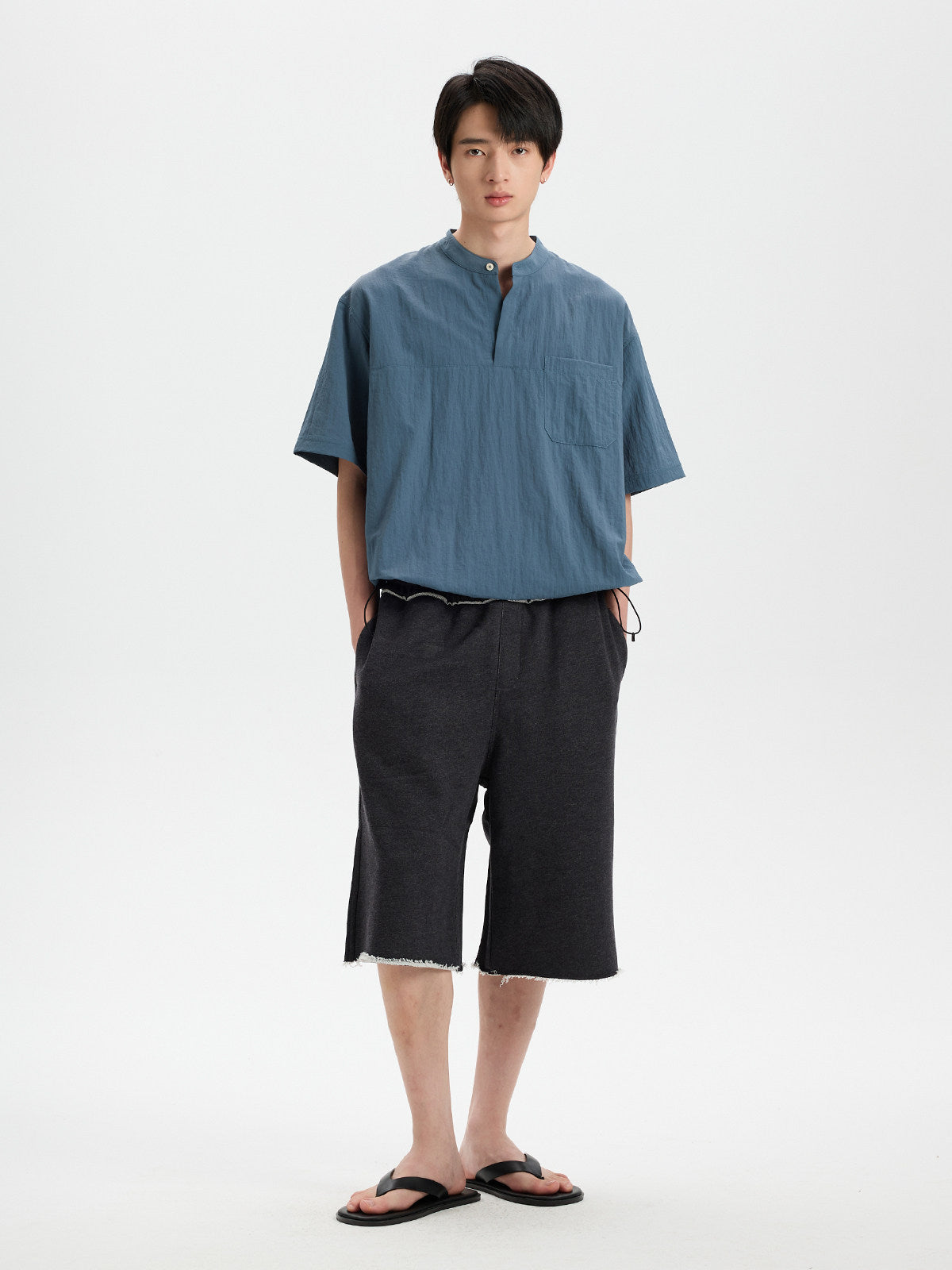 BUTTBILL Balloon-Fit Bamboo-Blend Band Collar Polo Shirt