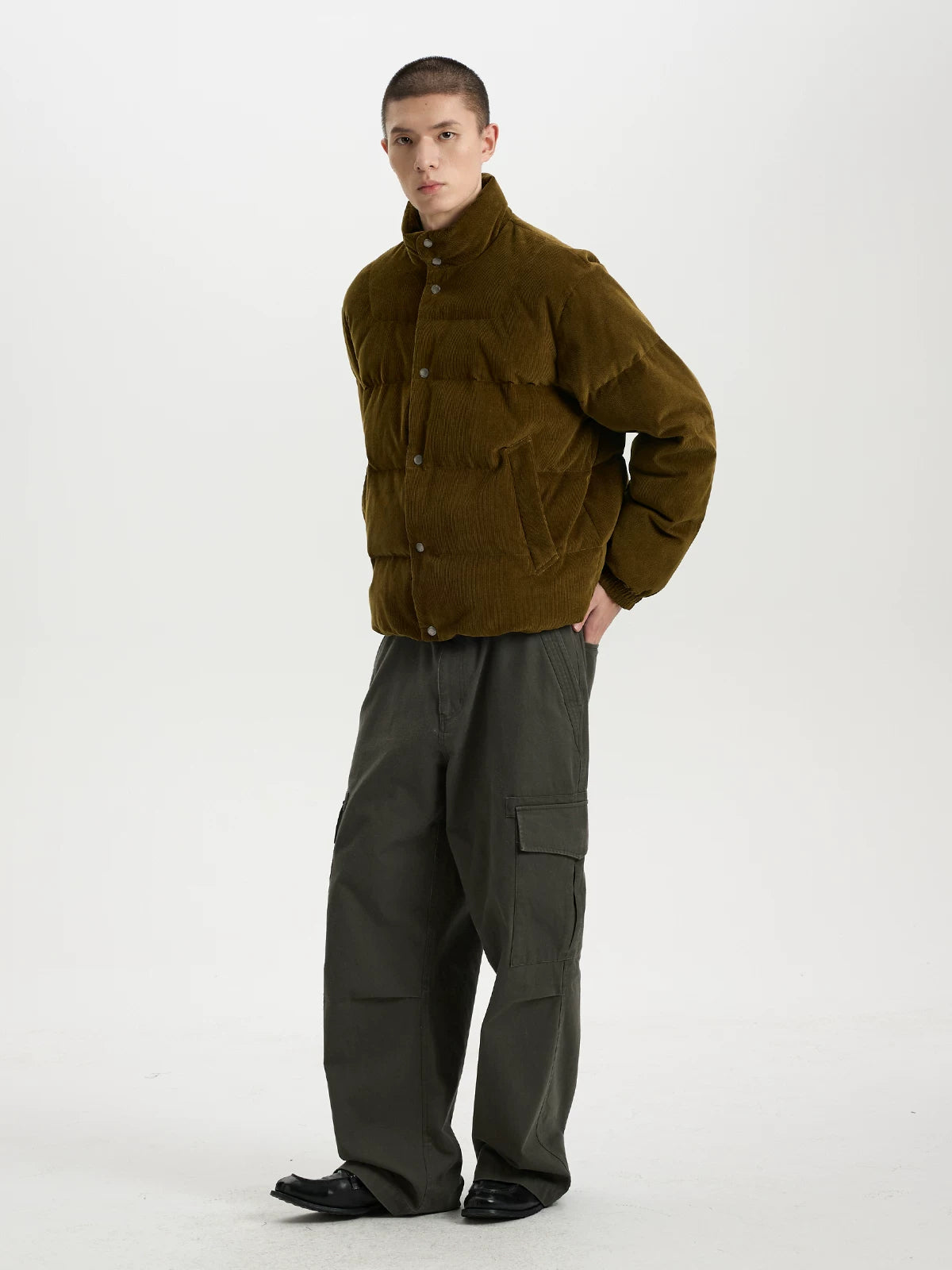 BUTTBILL Vintage Pima Cotton Corduroy Down Jacket – 90% White Duck Down Insulated Relaxed Fit Winter Coat#130