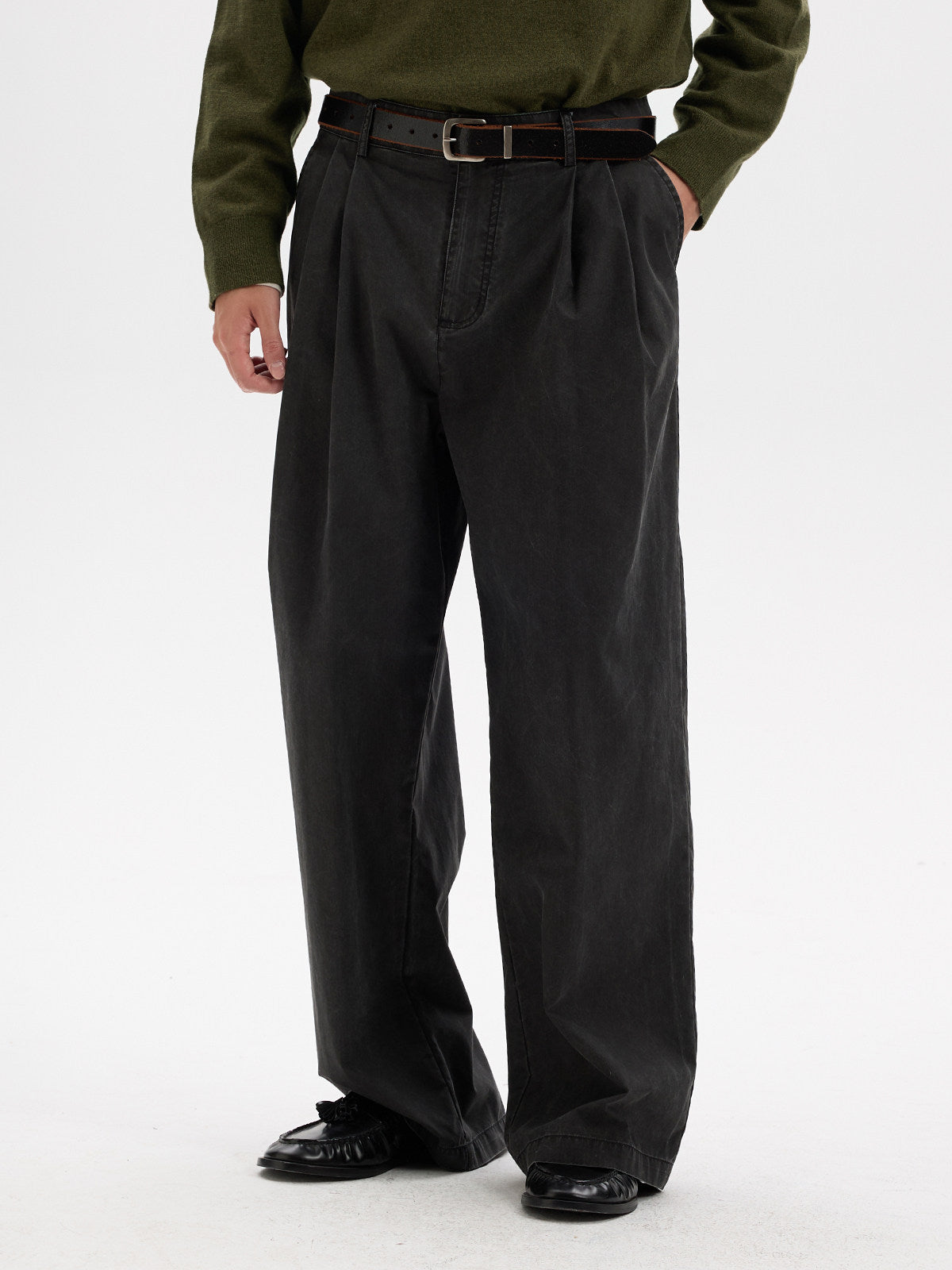 BUTTBILL Effortless Cotton-Nylon Blend Double-Pleated Relaxed Trousers