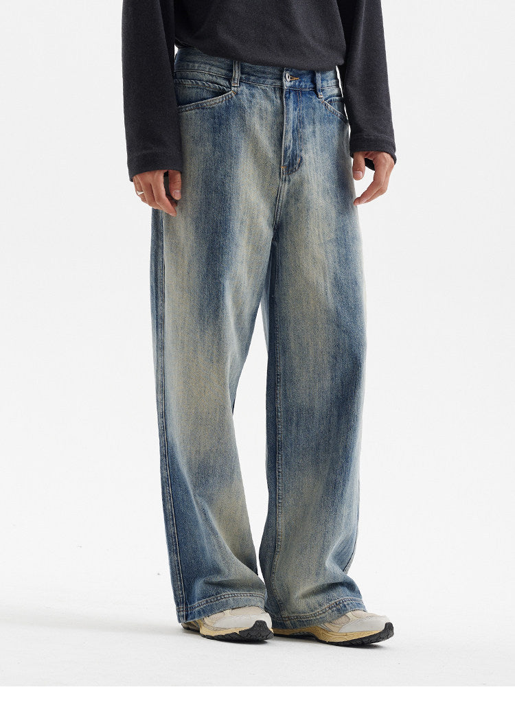 BUTTBILL Unisex Vintage Washed Raw Denim Relaxed Jeans077