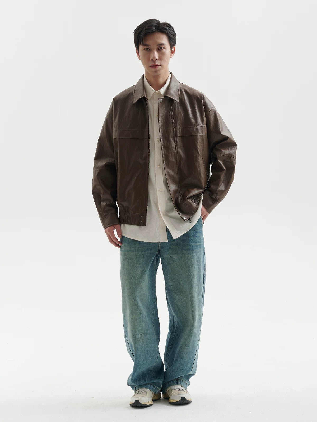 BUTTBILL Unisex Distressed Paper-Touch Faux Leather Jacket108