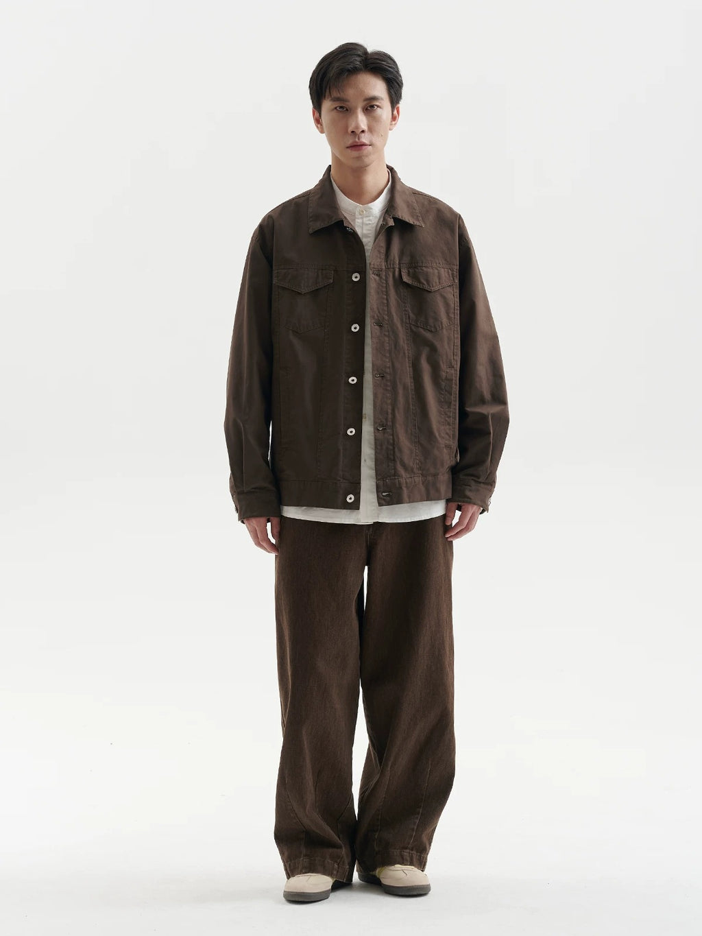 BUTTBILL Unisex Vintage Washed Collared Relaxed Jacket096