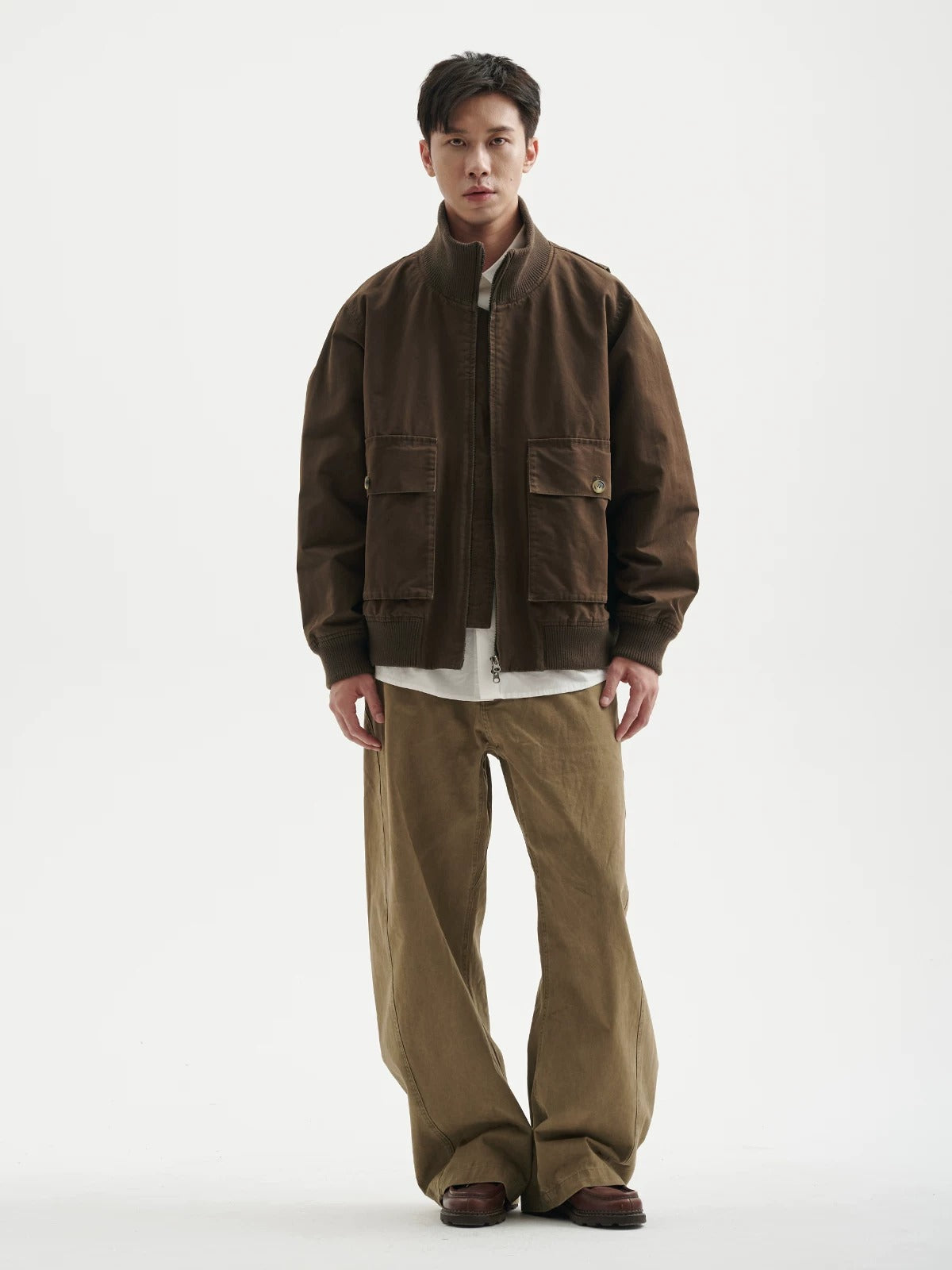 BUTTBILL Unisex Heavyweight Enzyme-Washed Stand Collar Utility Jacket094
