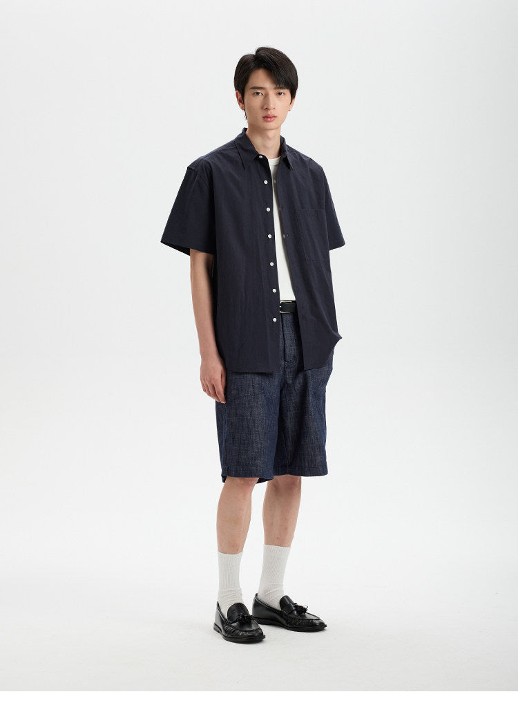 BUTTBILL Classic Minimalist Soft-Textured Long-Staple Cotton Pleated Back Shirt