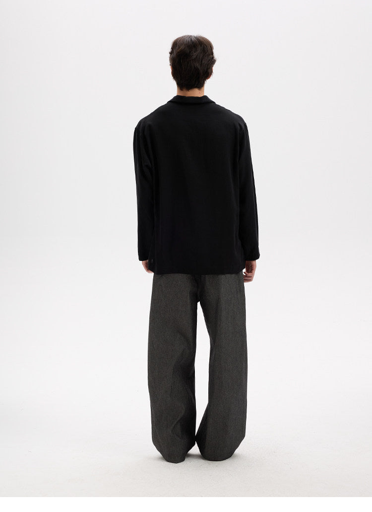 BUTTBILL Effortless Lyocell-Linen V-Neck Long-Sleeve Polo with Split Hem043