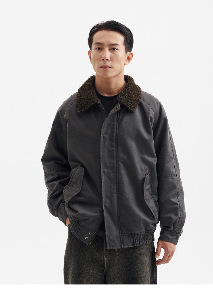 BUTTBILL FW25 Men's Enzyme-Washed 3M™ Thinsulate™ Faux Shearling Collar Jacket070