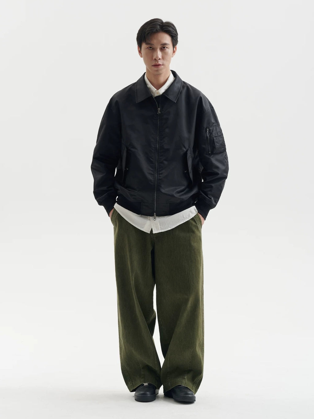 BUTTBILL Unisex Relaxed-Silhouette MA-1 Bomber Jacket with Utility Pockets087