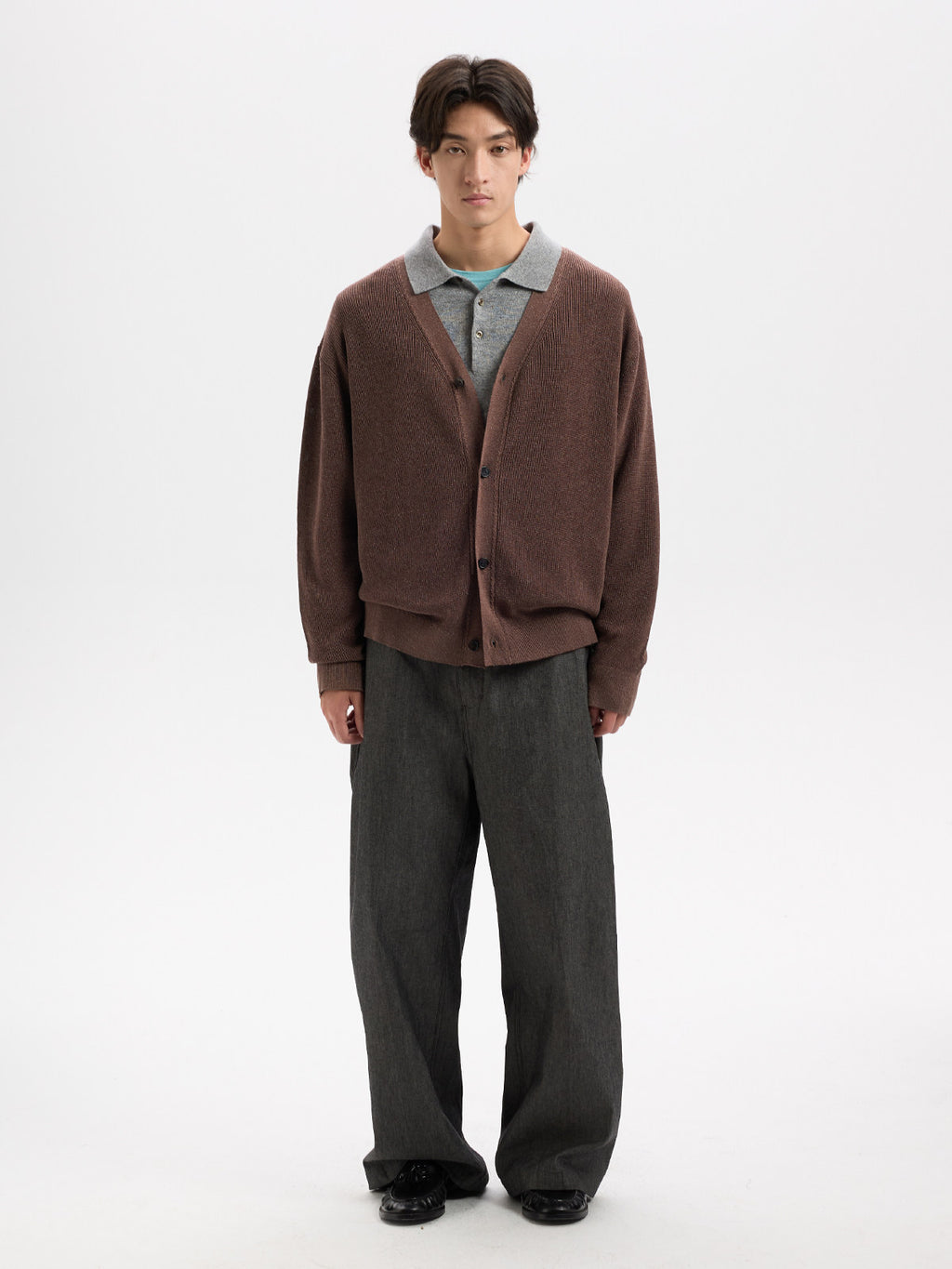 BUTTBILL Unisex Tencel-Linen Blend V-Neck Relaxed Knit Cardigan019