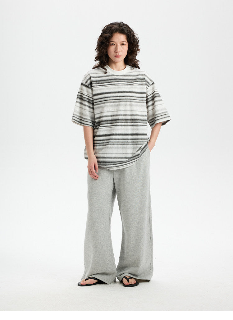 BUTTBILL Poly-Cotton Ombre Striped Drop-Shoulder T-Shirt