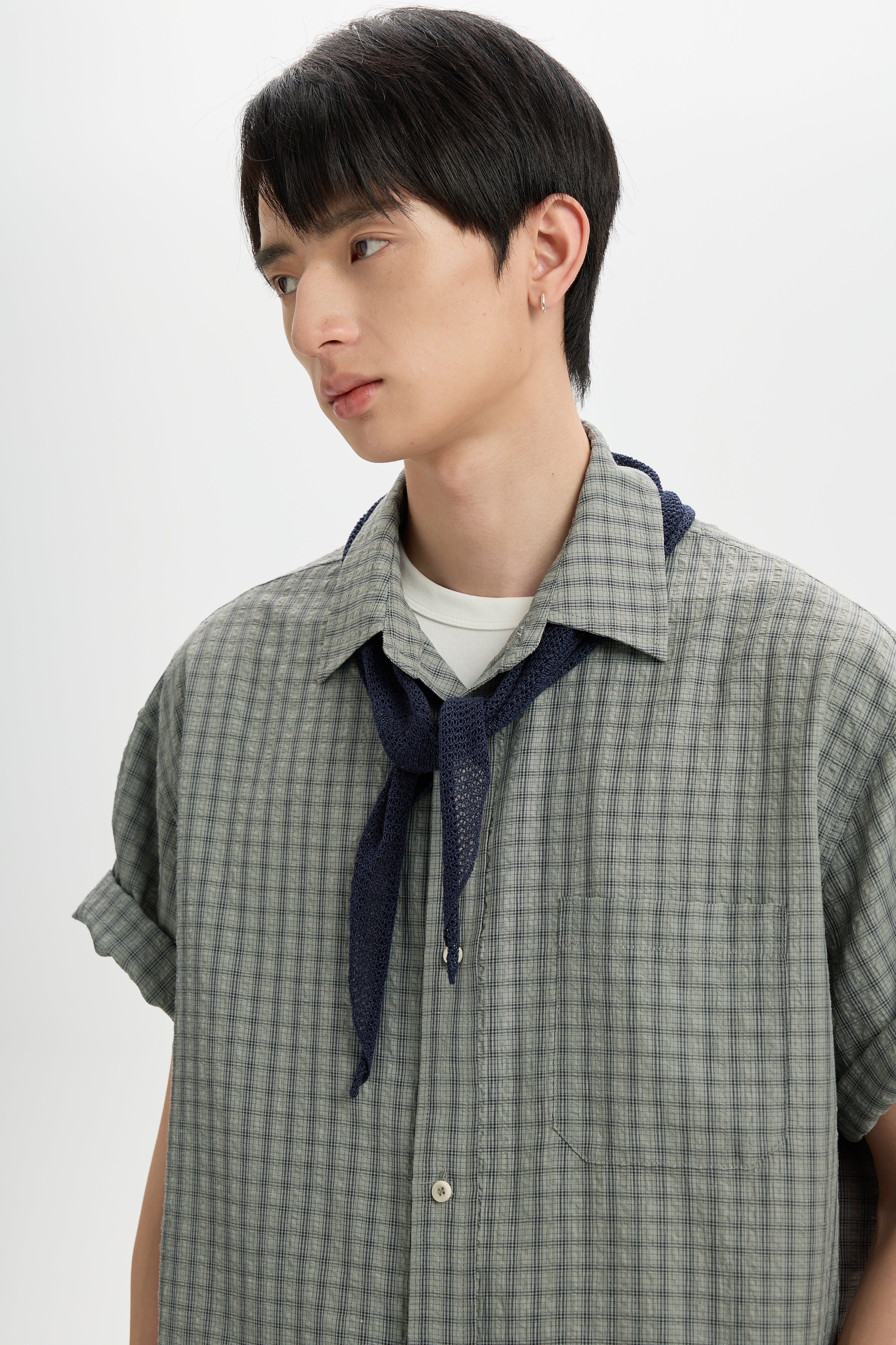 BUTTBILL Relaxed Lyocell-Linen Plaid Seersucker Short-Sleeve Shirt