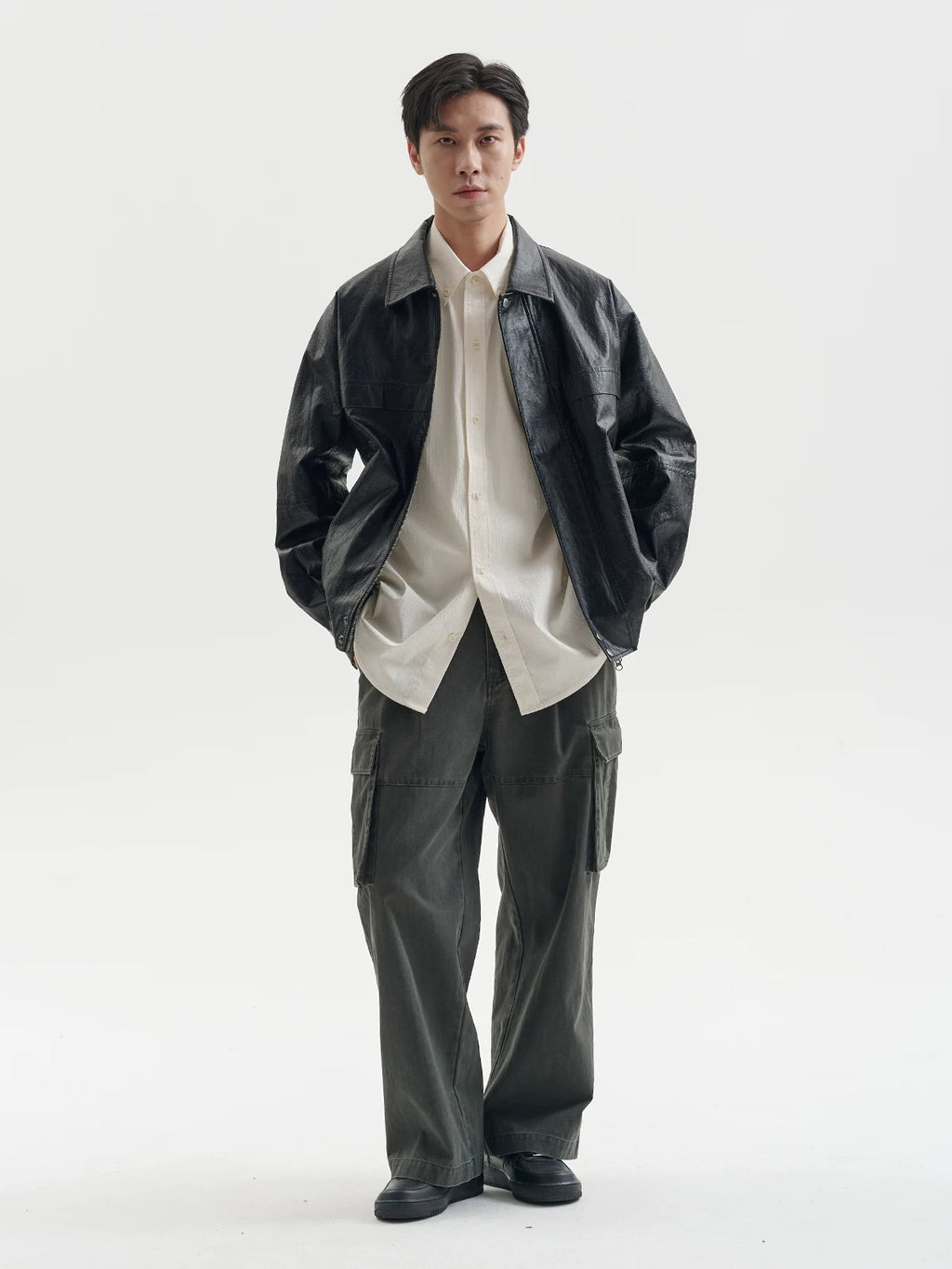 BUTTBILL Unisex Relaxed Herringbone Cargo Trousers105