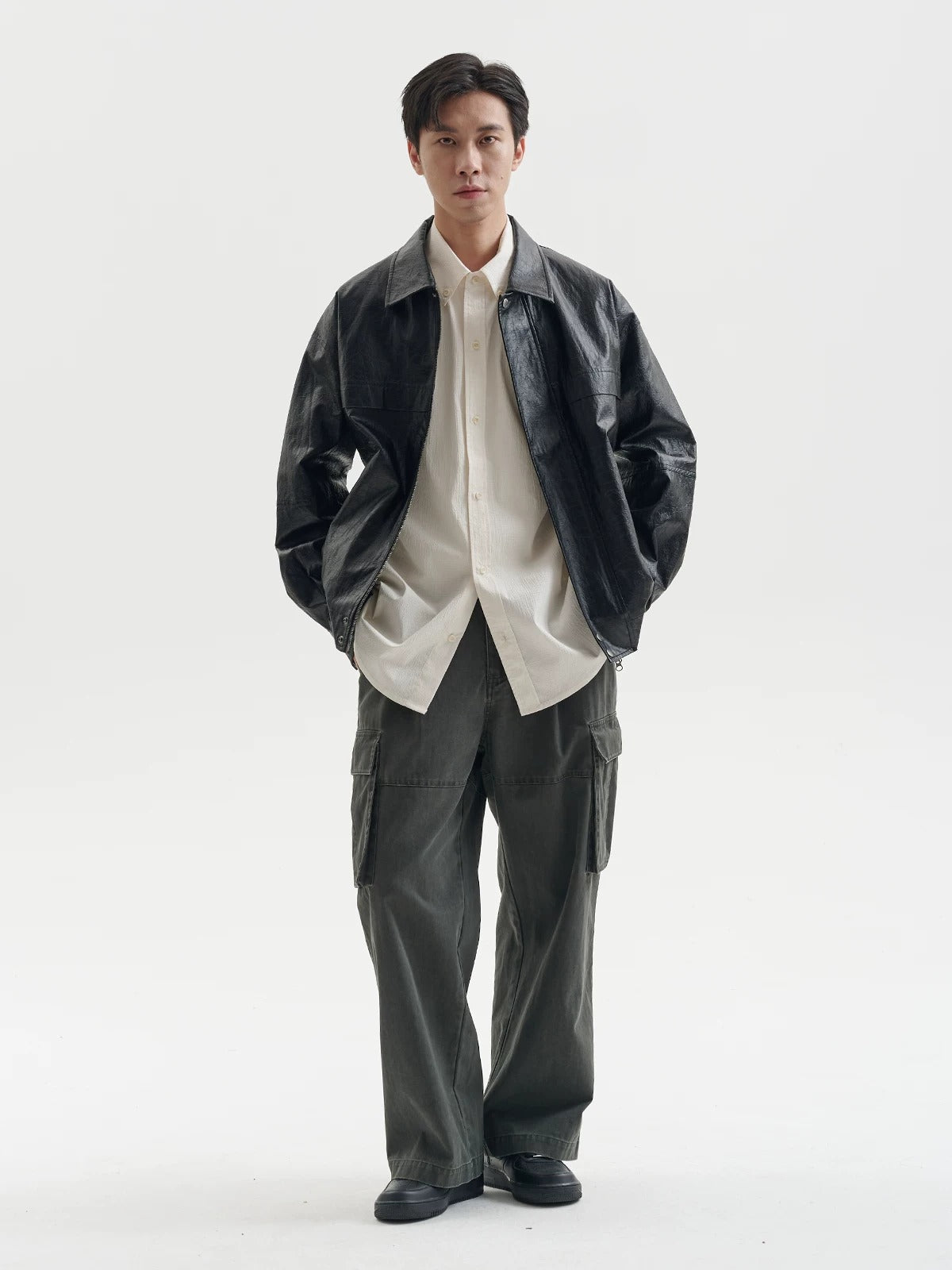BUTTBILL Unisex Relaxed Herringbone Cargo Trousers105