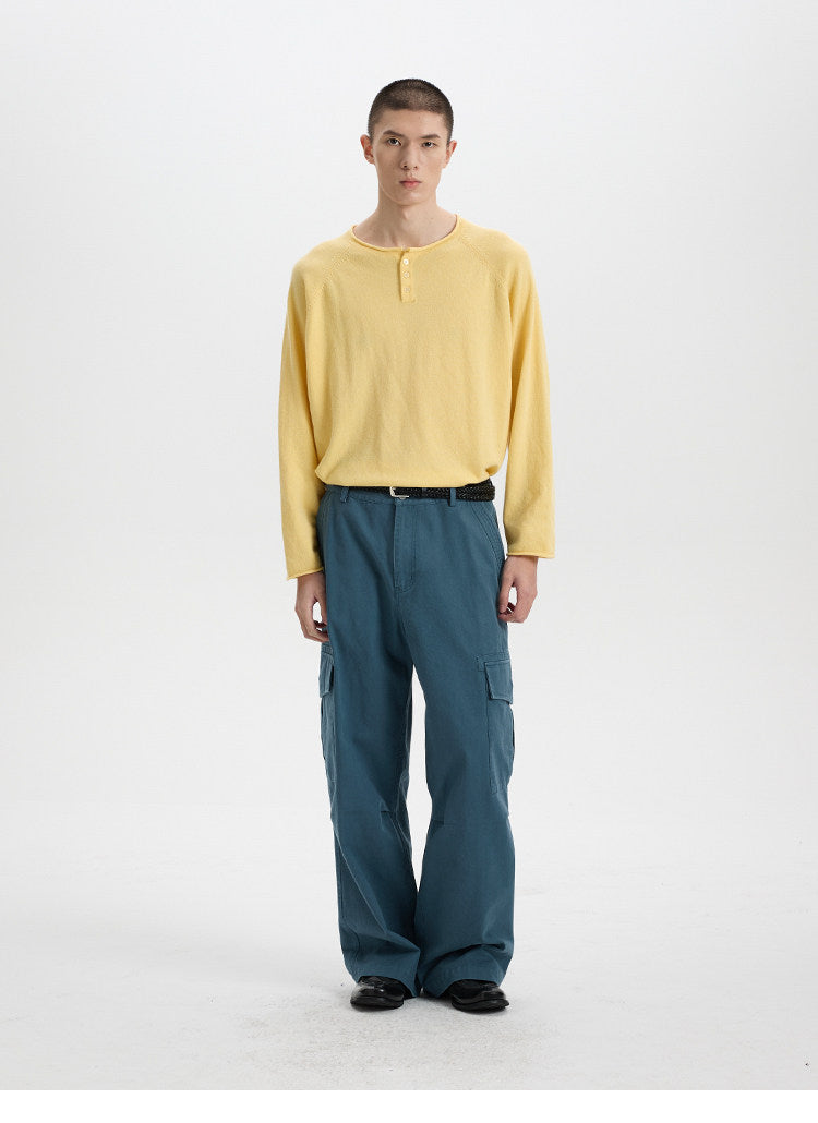 BUTTBILL Vintage Enzyme-Washed Cotton Cargo Pants – Relaxed Straight-Leg Multi-Pocket Workwear Trousers#124