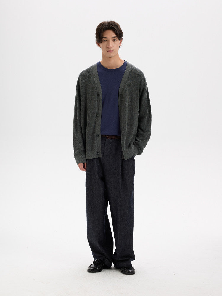 BUTTBILL Unisex Tencel-Linen Blend V-Neck Relaxed Knit Cardigan019