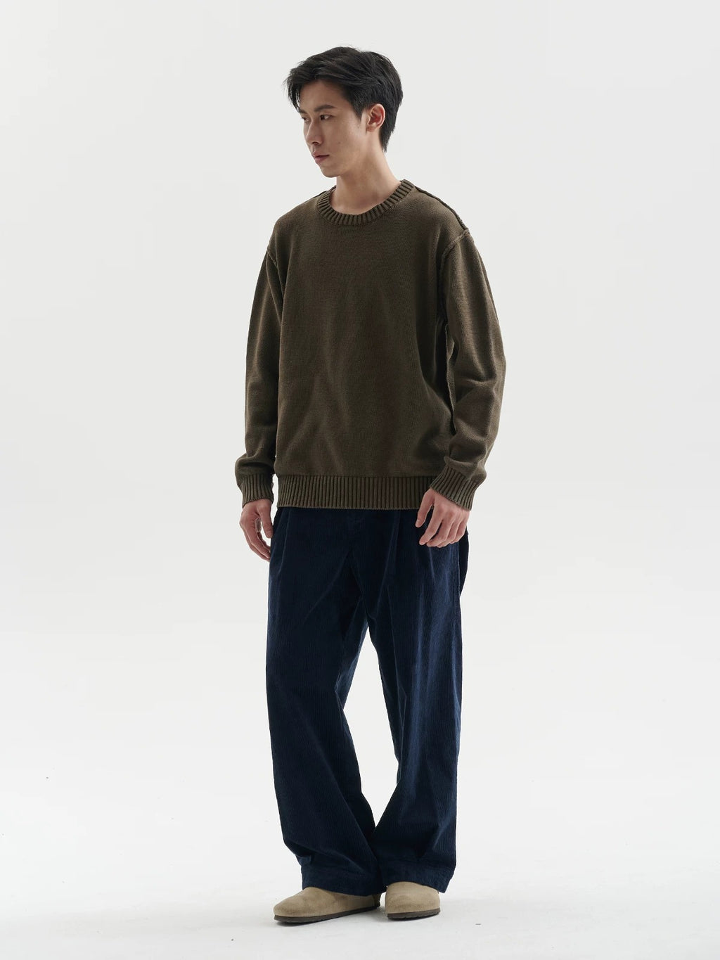 BUTTBILL Men's Stonewashed Minimalist Crewneck Knit Sweater099