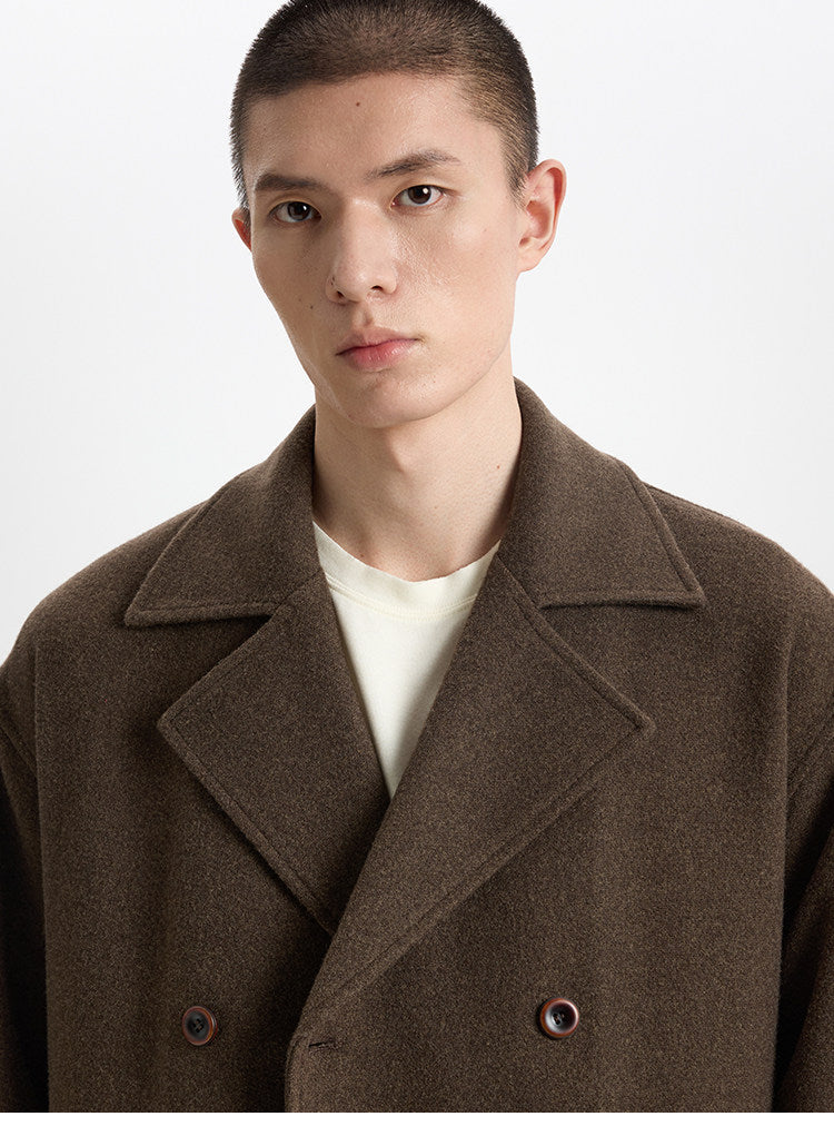 BUTTBILL Vintage Wool-Blend Double-Breasted Coat – Relaxed Fit Insulated Mid-Length Lapel Winter Jacket#135