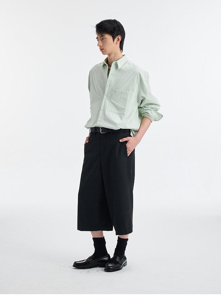 BUTTBILL SS26 Long-Staple Cotton Textured Overshirt with Square Patch Pockets