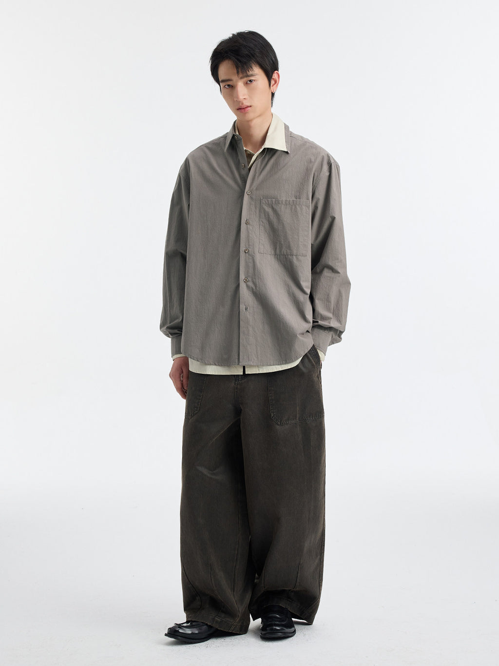 BUTTBILL SS26 Long-Staple Cotton Textured Overshirt with Square Patch Pockets