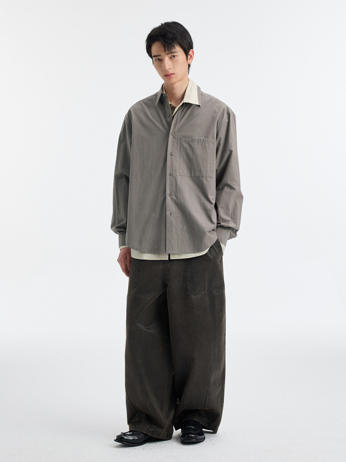 BUTTBILL SS26 Long-Staple Cotton Textured Overshirt with Square Patch Pockets