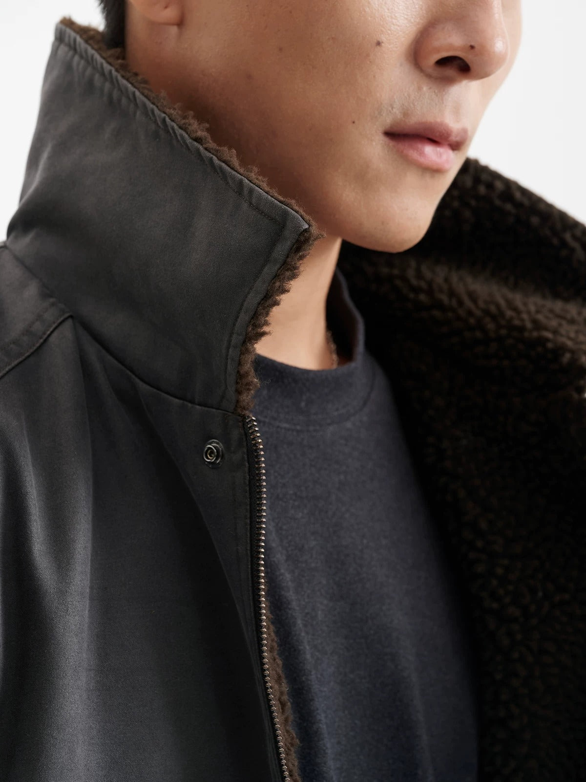 BUTTBILL FW25 Men's Enzyme-Washed 3M™ Thinsulate™ Faux Shearling Collar Jacket070