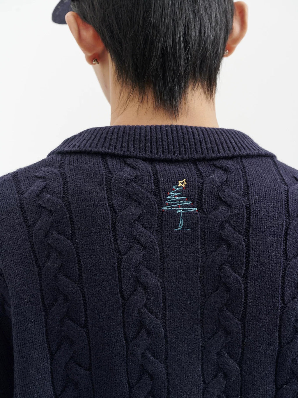 BUTTBILL FW25 Relaxed Cable-Knit Lambswool Embroidered Cardigan058