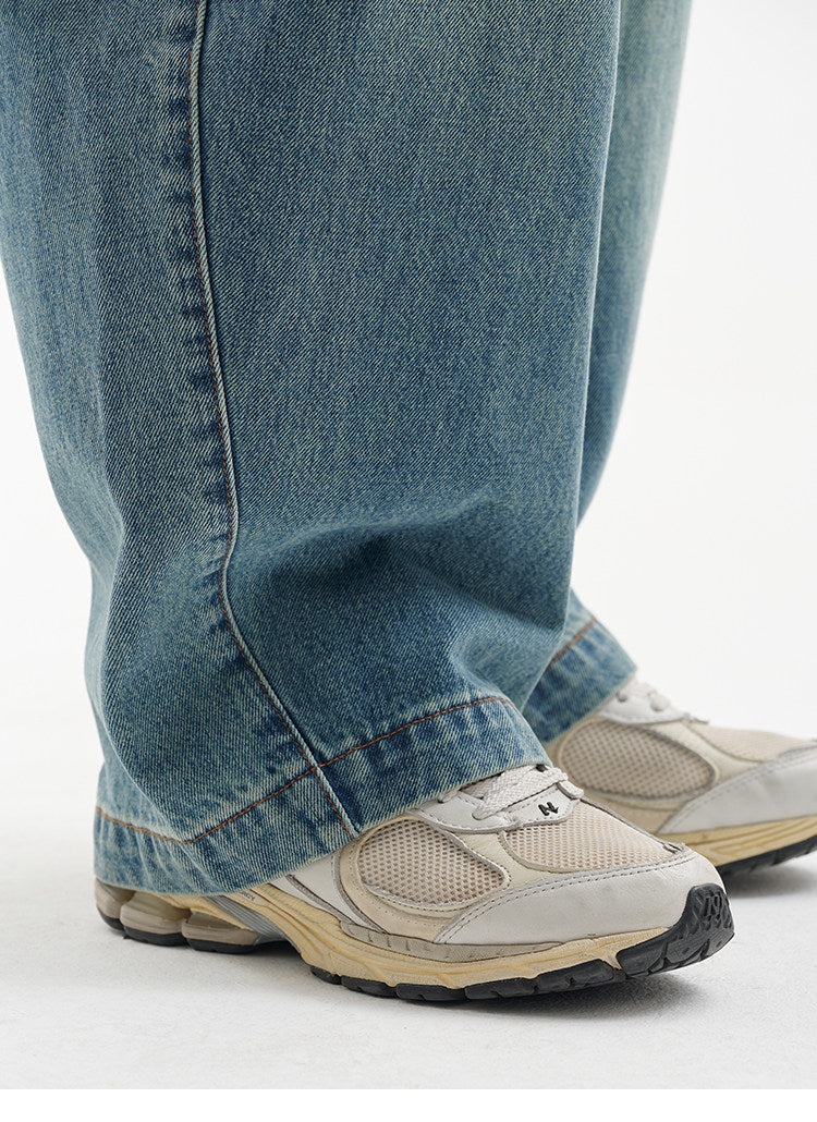 BUTTBILL Unisex Vintage Whiskered Washed Denim Relaxed Jeans106