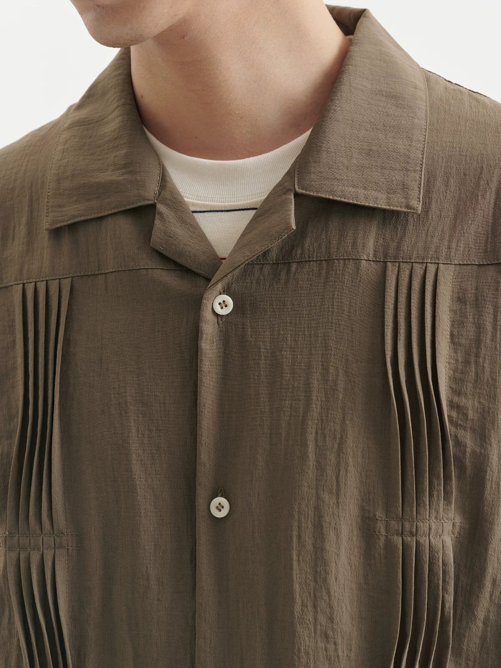 BUTTBILL Unisex 60% Bamboo-Blend Pleated Camp Collar Long-Sleeve Shirt115