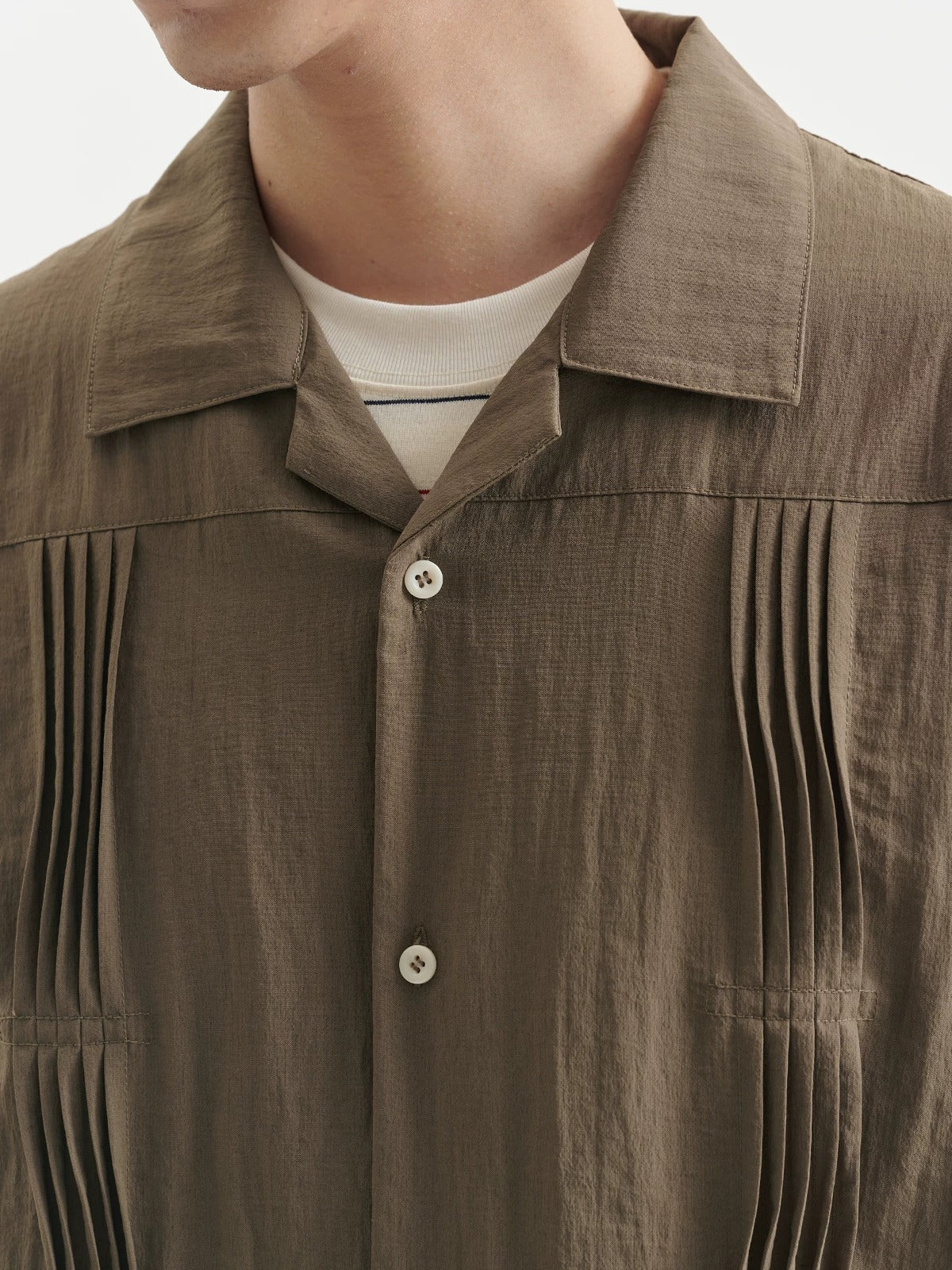 BUTTBILL Unisex 60% Bamboo-Blend Pleated Camp Collar Long-Sleeve Shirt115