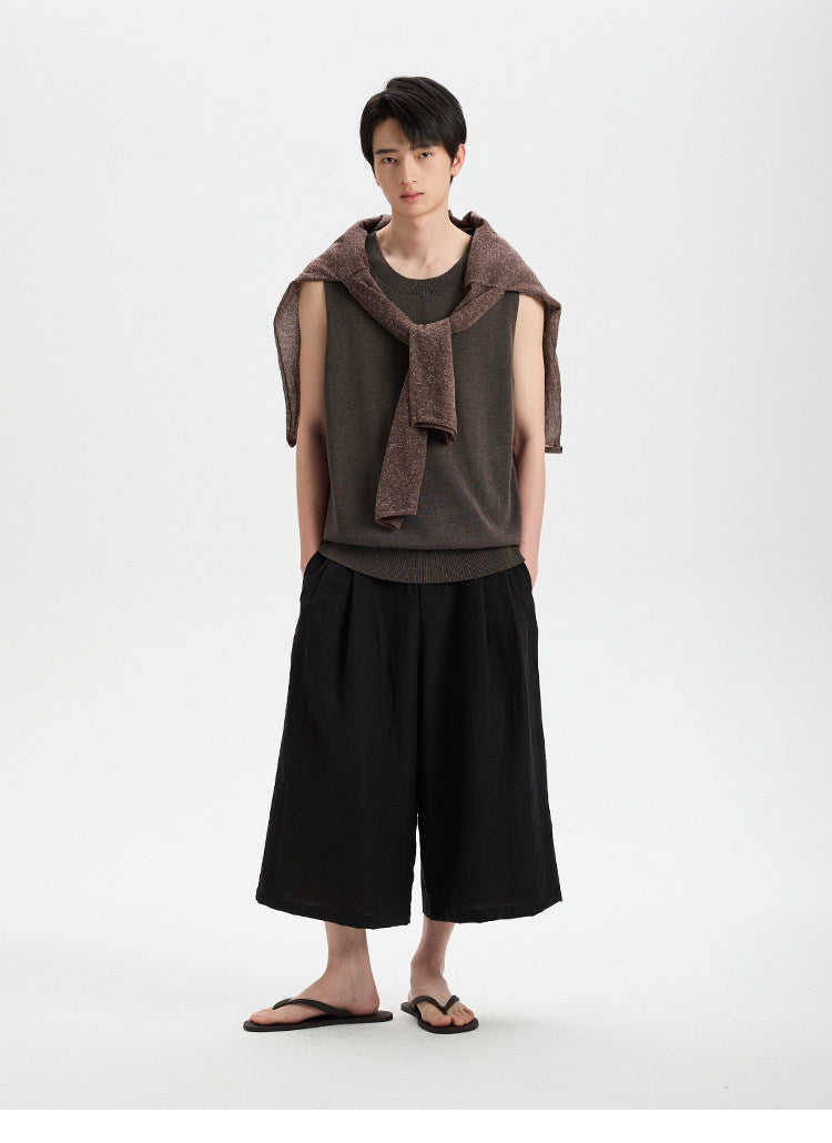 BUTTBILL Classic Tencel-Linen Blend Crewneck Knit Vest