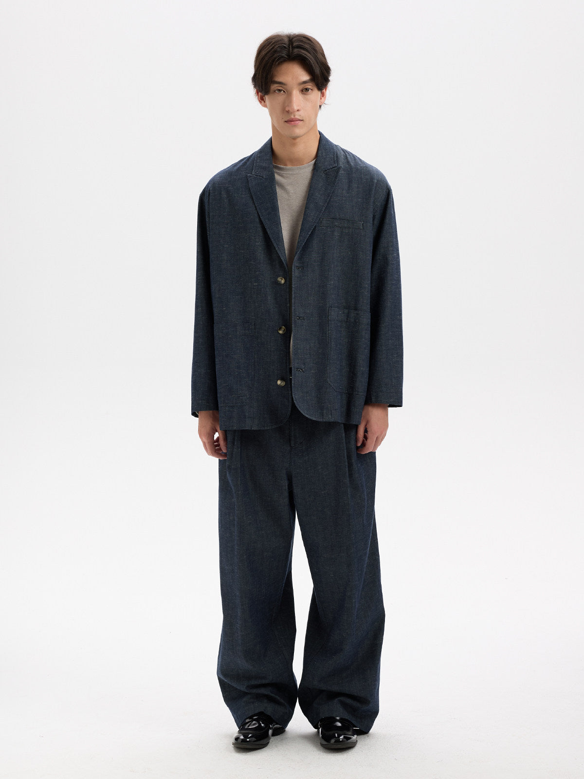 BUTTBILL Unisex Cotton-Linen-Lyocell Blend Single-Pleated Relaxed Trousers
