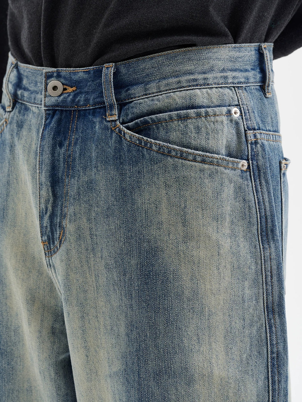 BUTTBILL Unisex Vintage Washed Raw Denim Relaxed Jeans077