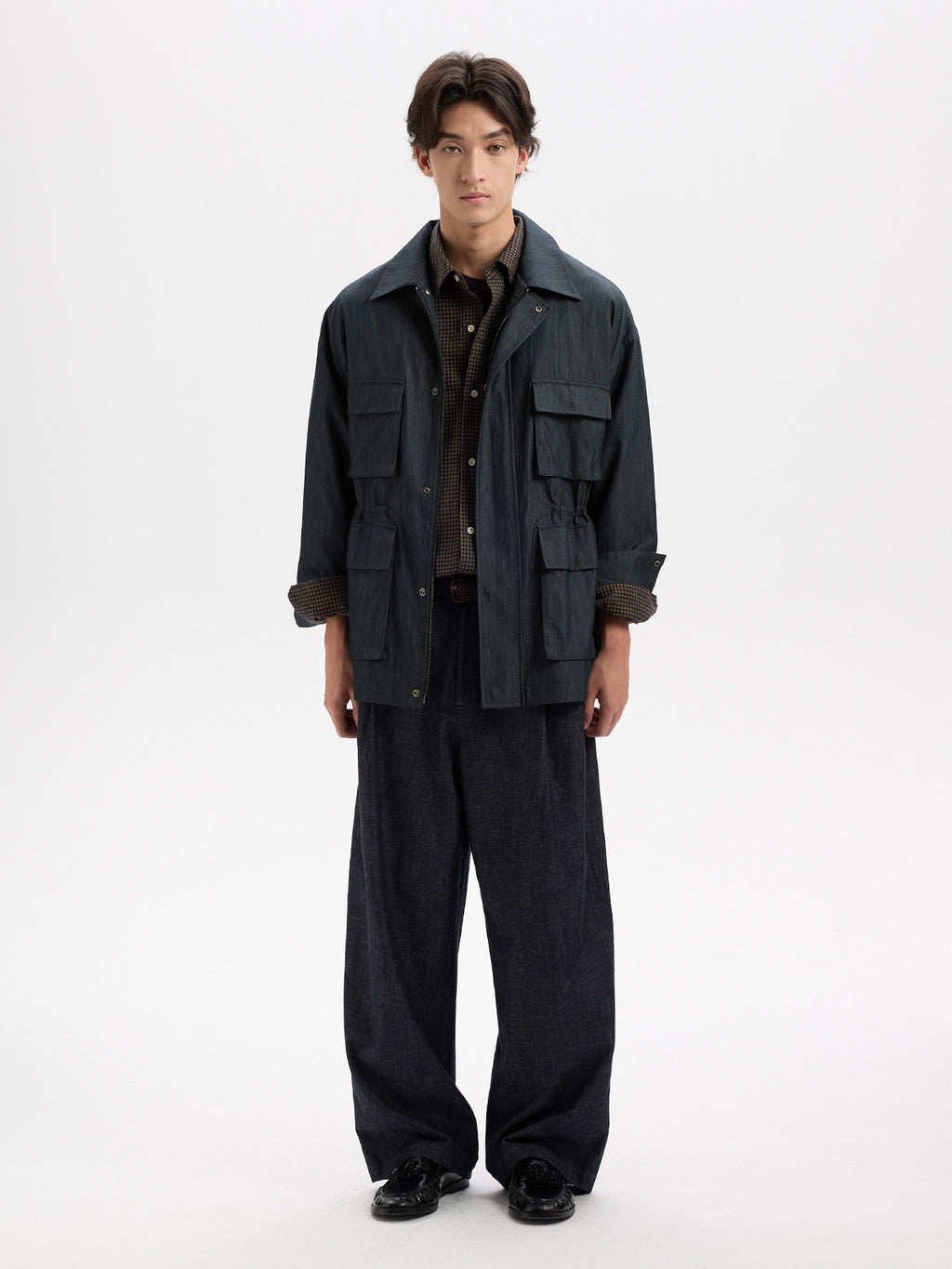 BUTTBILL Vintage Textured Plaid 100% Cotton Long-Sleeve Shirt024