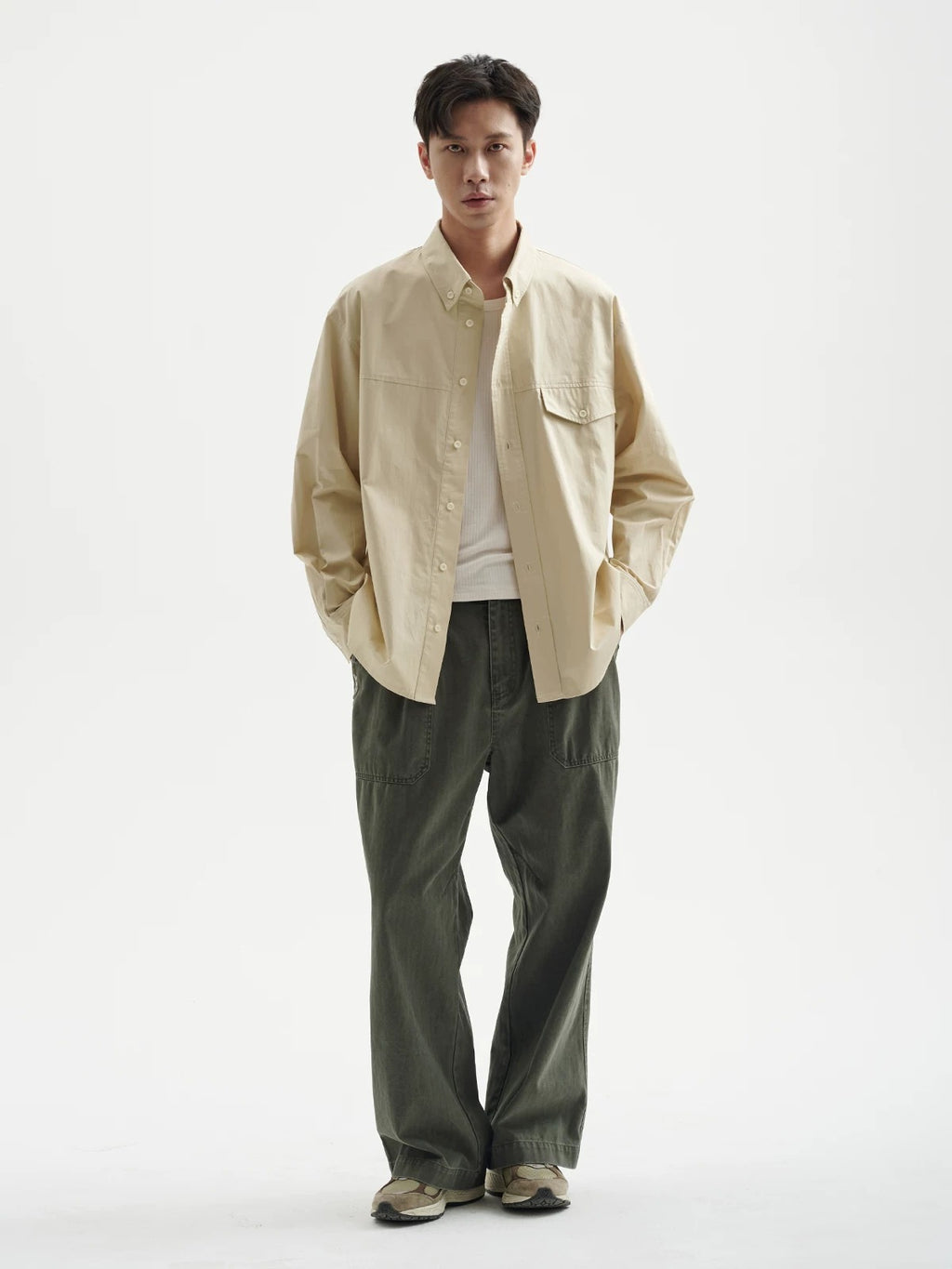 BUTTBILL Men's Minimalist Relaxed Long-Sleeve Button-Up Overshirt095