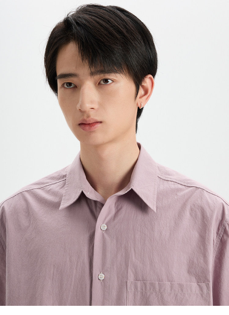 BUTTBILL Classic Minimalist Soft-Textured Long-Staple Cotton Pleated Back Shirt