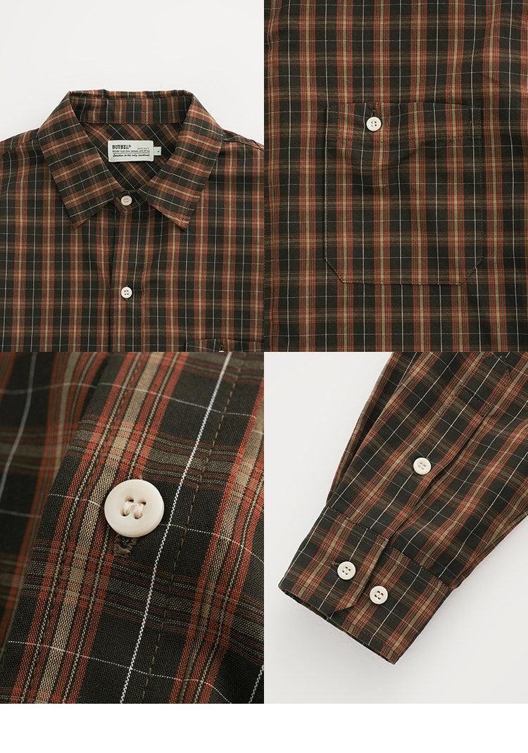 BUTTBILL Unisex Vintage Plaid Relaxed Long-Sleeve Overshirt098