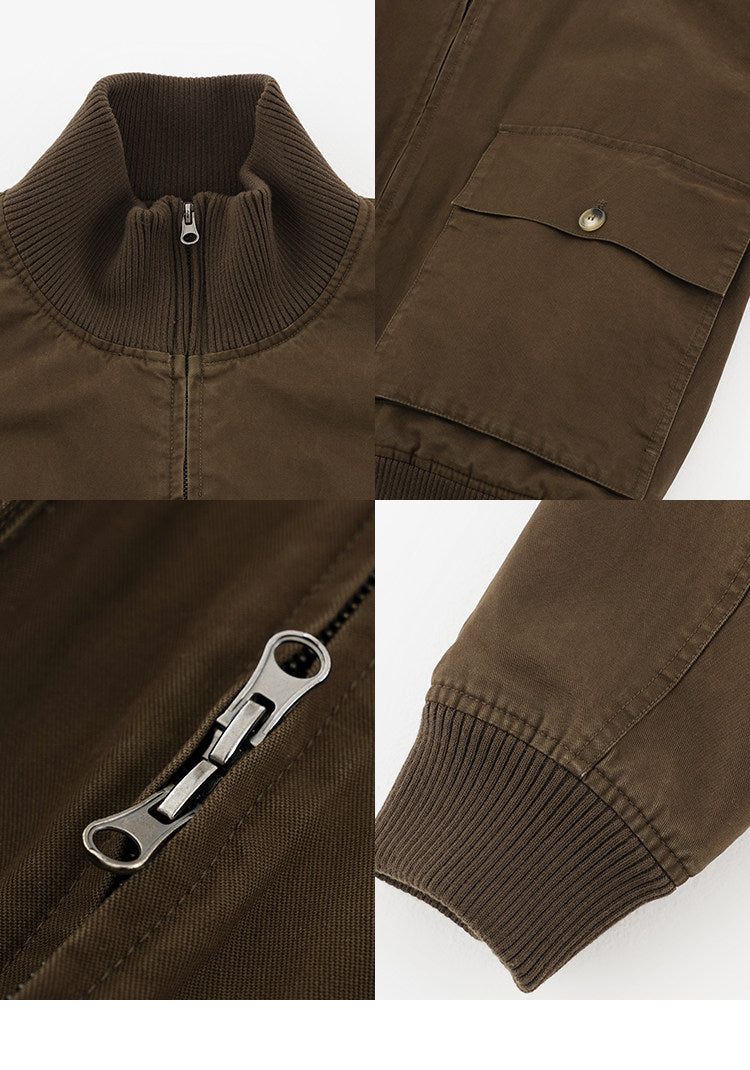 BUTTBILL Unisex Heavyweight Enzyme-Washed Stand Collar Utility Jacket094