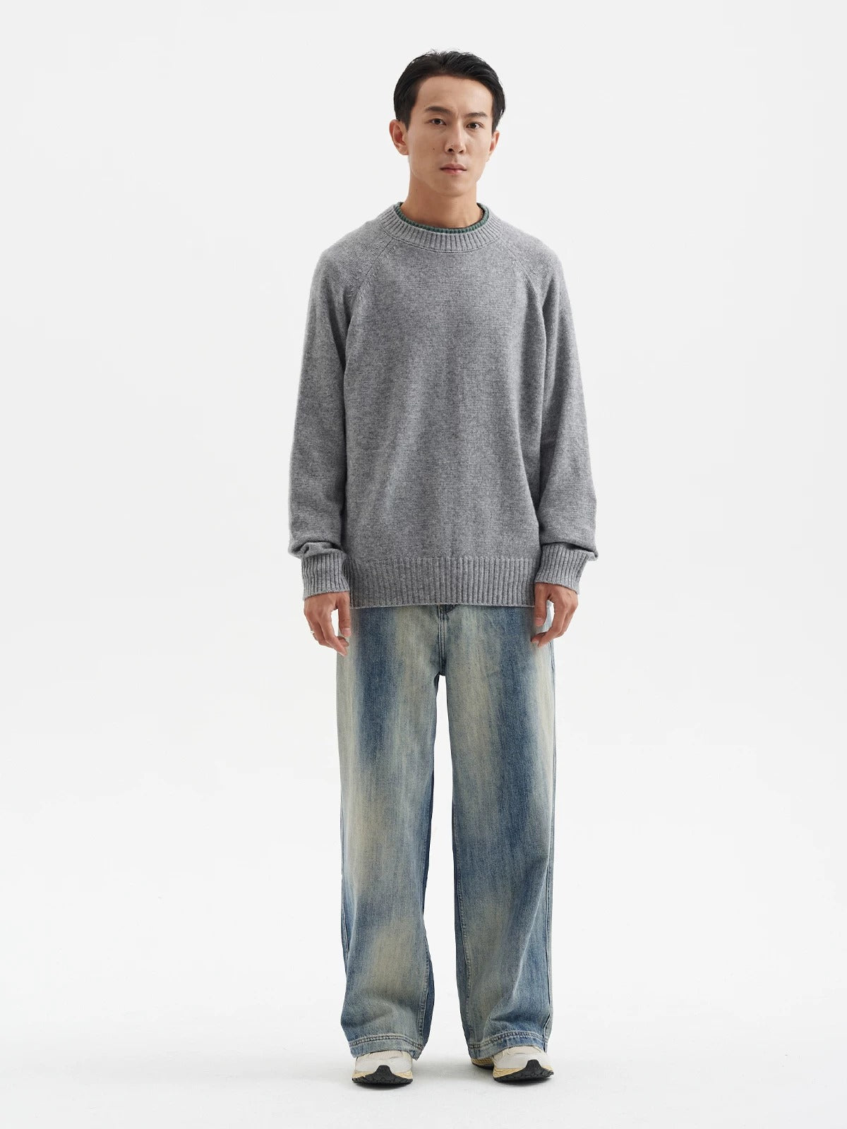 BUTTBILL Minimalist 33% Lambswool Crewneck Knit Sweater074