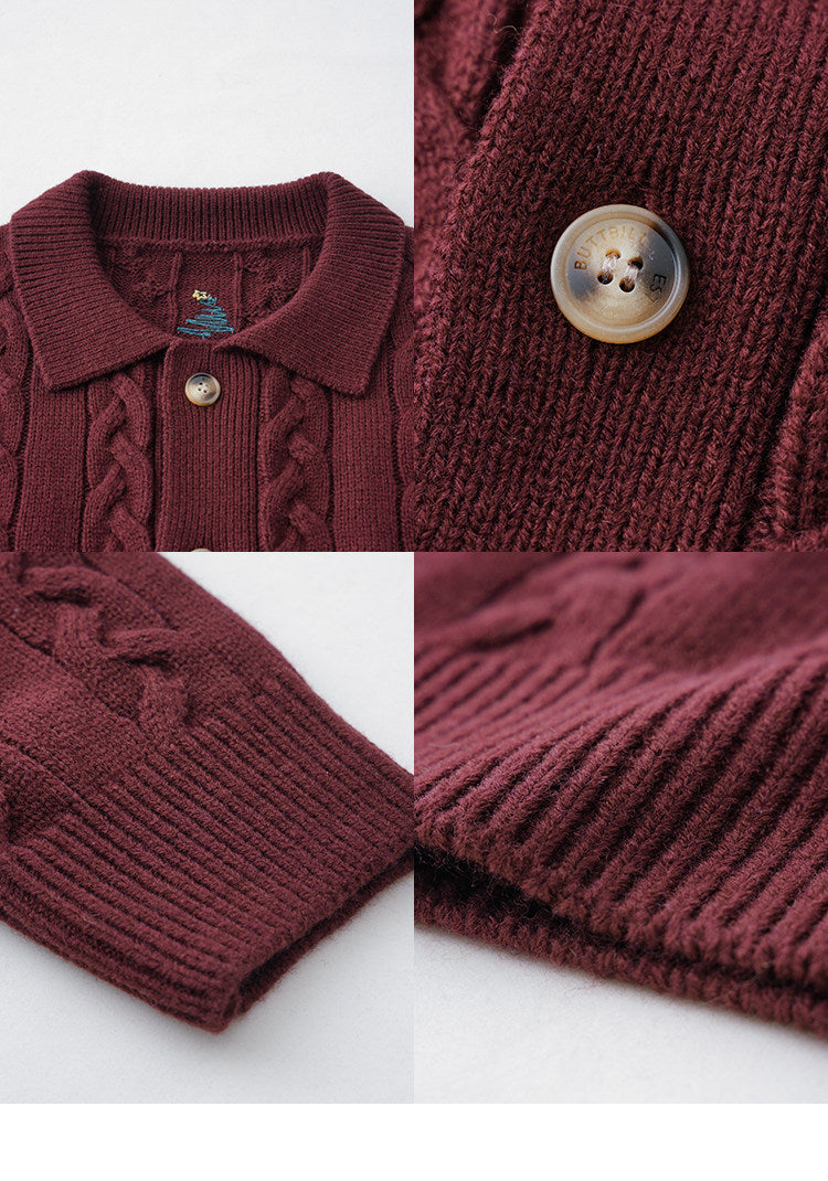 BUTTBILL FW25 Relaxed Cable-Knit Lambswool Embroidered Cardigan058