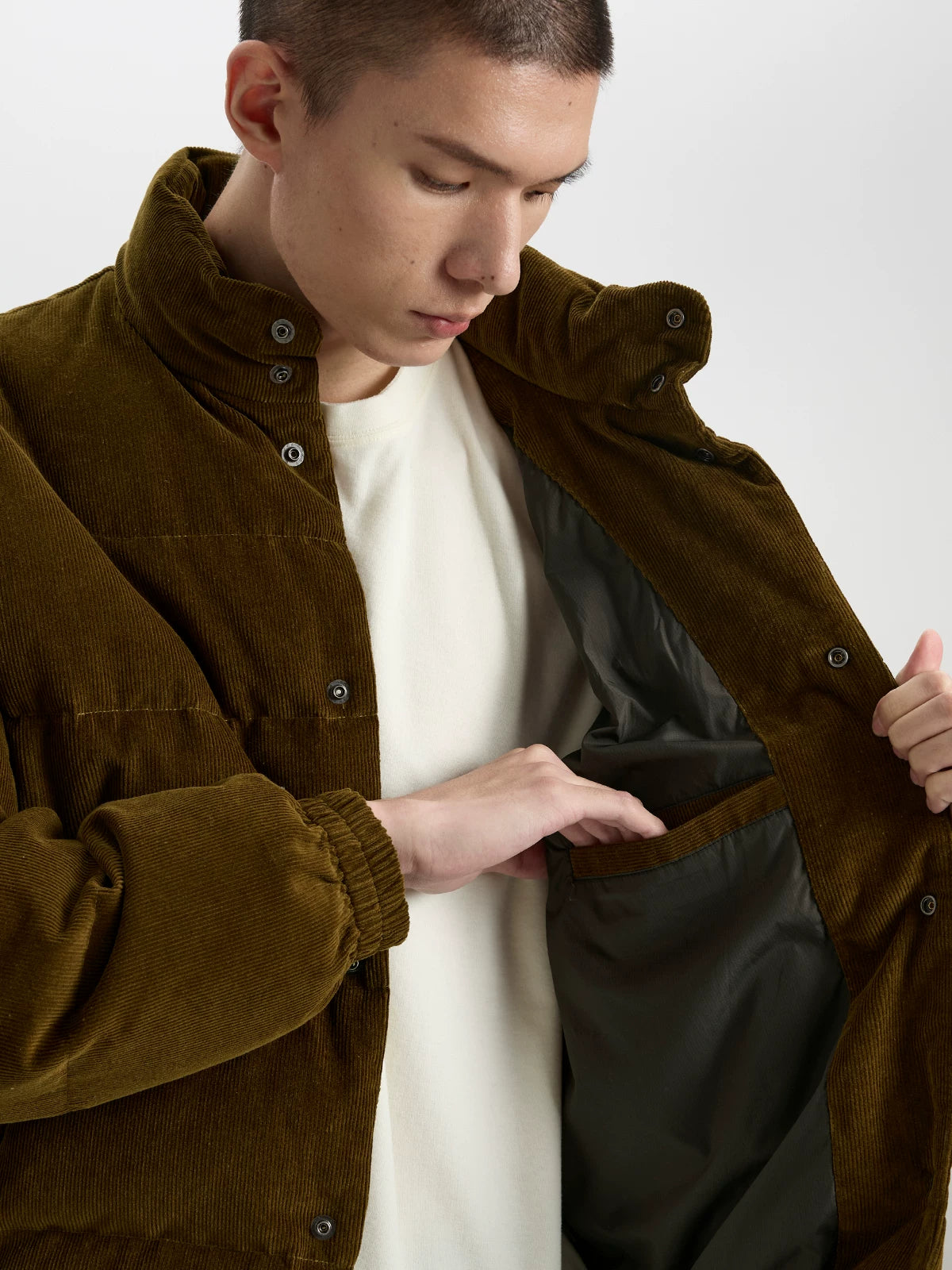 BUTTBILL Vintage Pima Cotton Corduroy Down Jacket – 90% White Duck Down Insulated Relaxed Fit Winter Coat#130