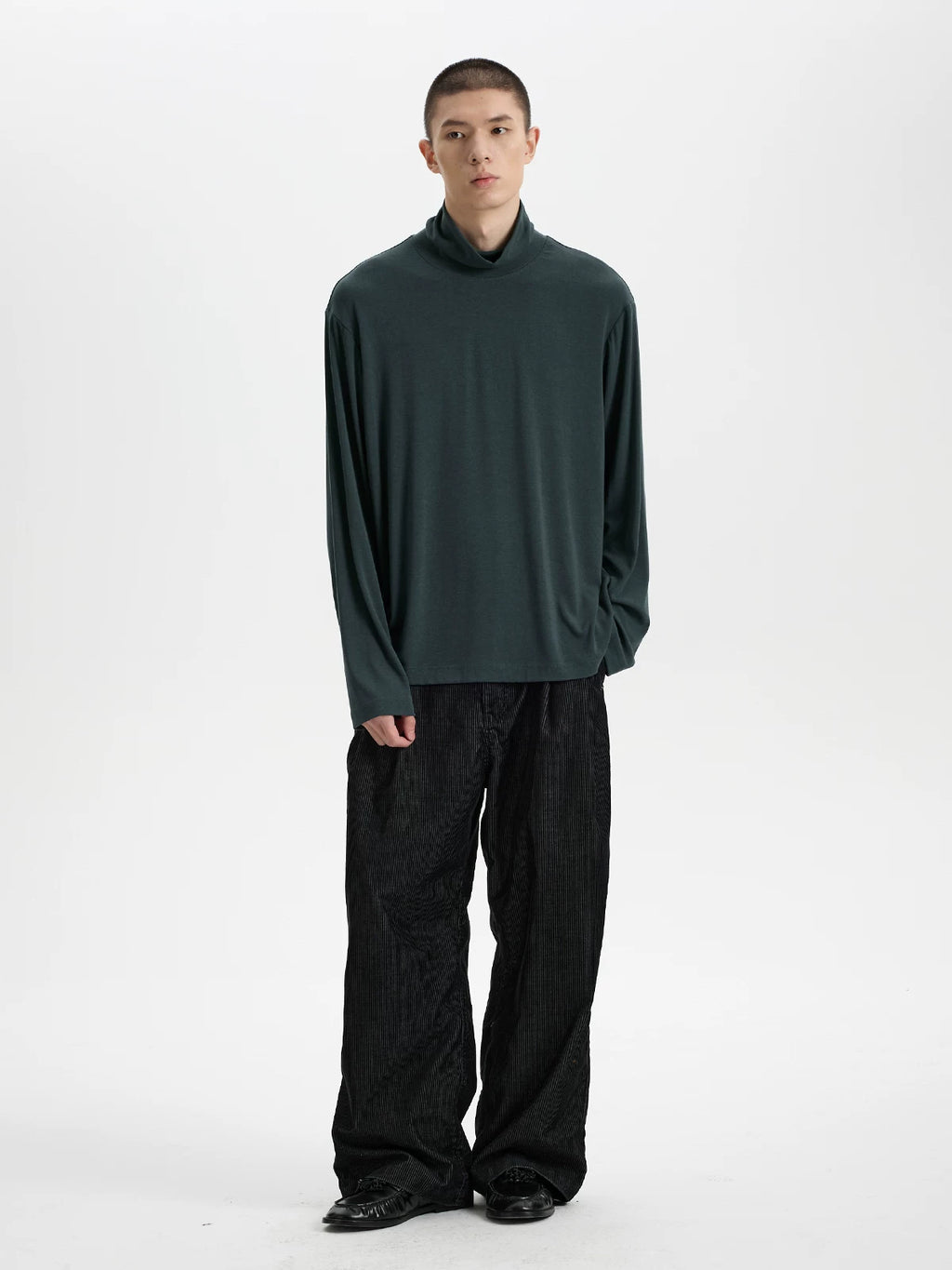 BUTTBILL Classic Textured Acetate-Wool Blend Turtleneck Knit Top – Relaxed Drop-Shoulder Unisex Long Sleeve#118