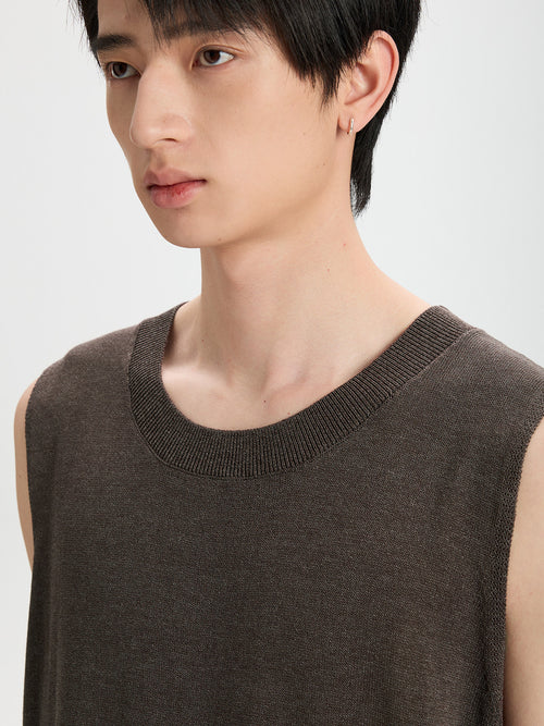 BUTTBILL Classic Tencel-Linen Blend Crewneck Knit Vest