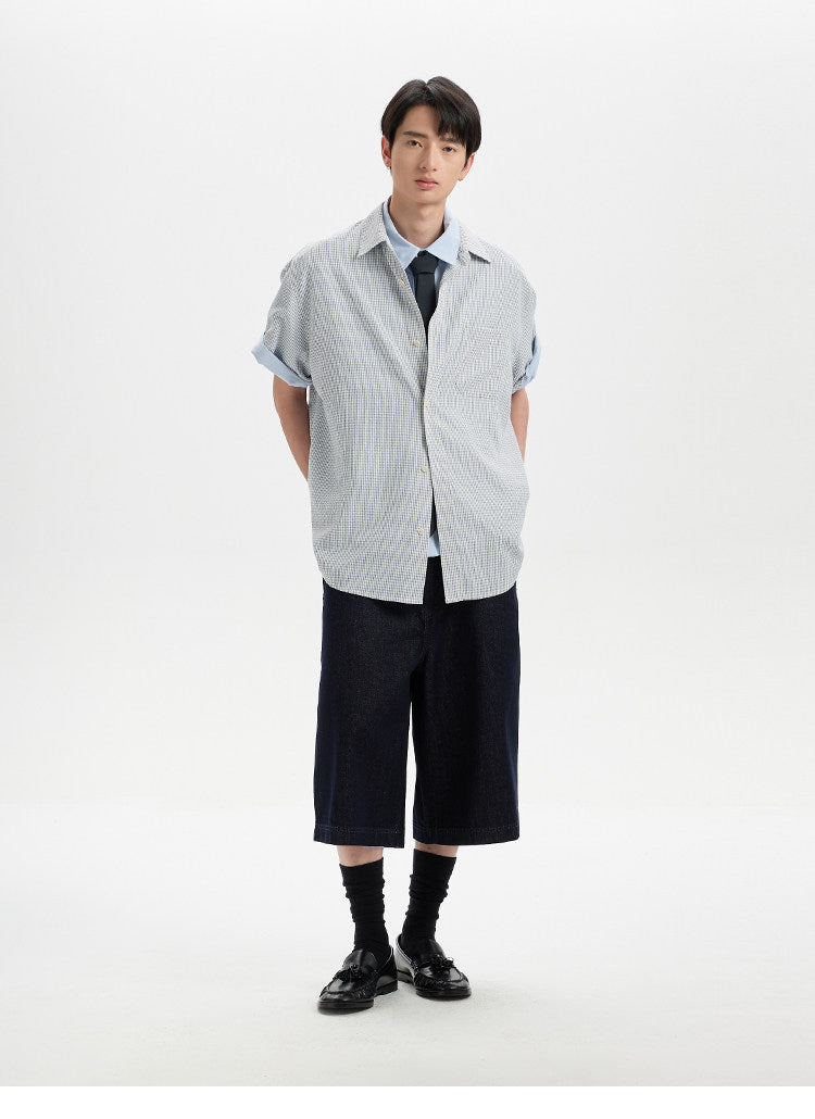 BUTTBILL SS26 Plaid Seersucker Lyocell-Linen Short-Sleeve Pocketed Overshirt