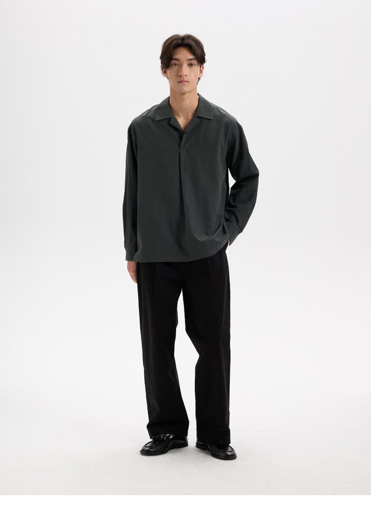 BUTTBILL Urban Minimalist Lyocell-Blend Pleated Camp Collar Snap-Front Shirt028