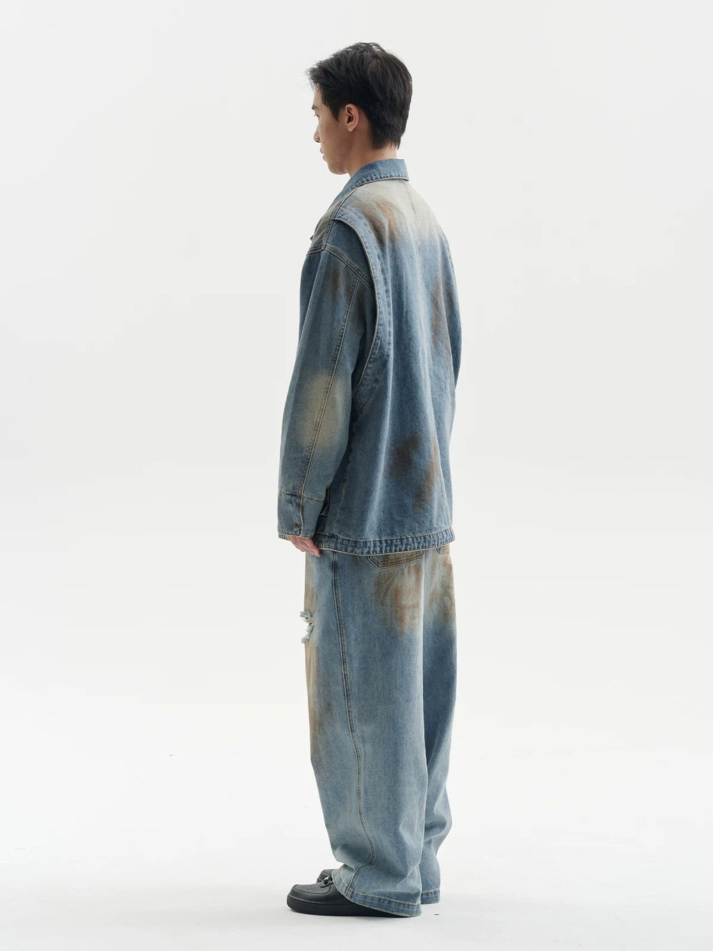 BUTTBILL Unisex Vintage Mud-Dyed Washed Relaxed Denim Jacket088