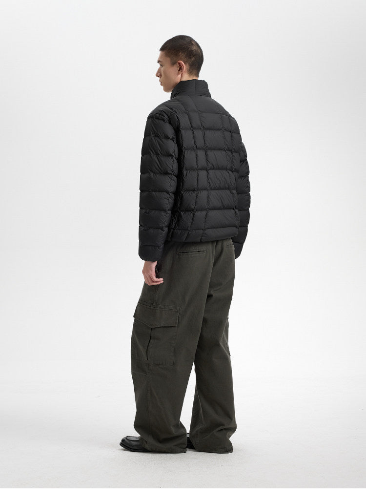 BUTTBILL 90% White Duck Down Quilted Puffer Jacket – Water-Repellent Lightweight Relaxed Fit Stand Collar Winter Coat#121