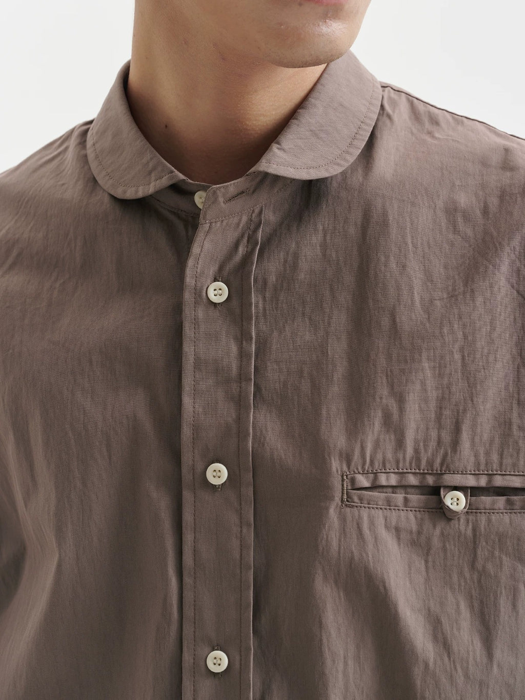 BUTTBILL Minimalist Cotton-Nylon Shawl Collar Long-Sleeve Overshirt116