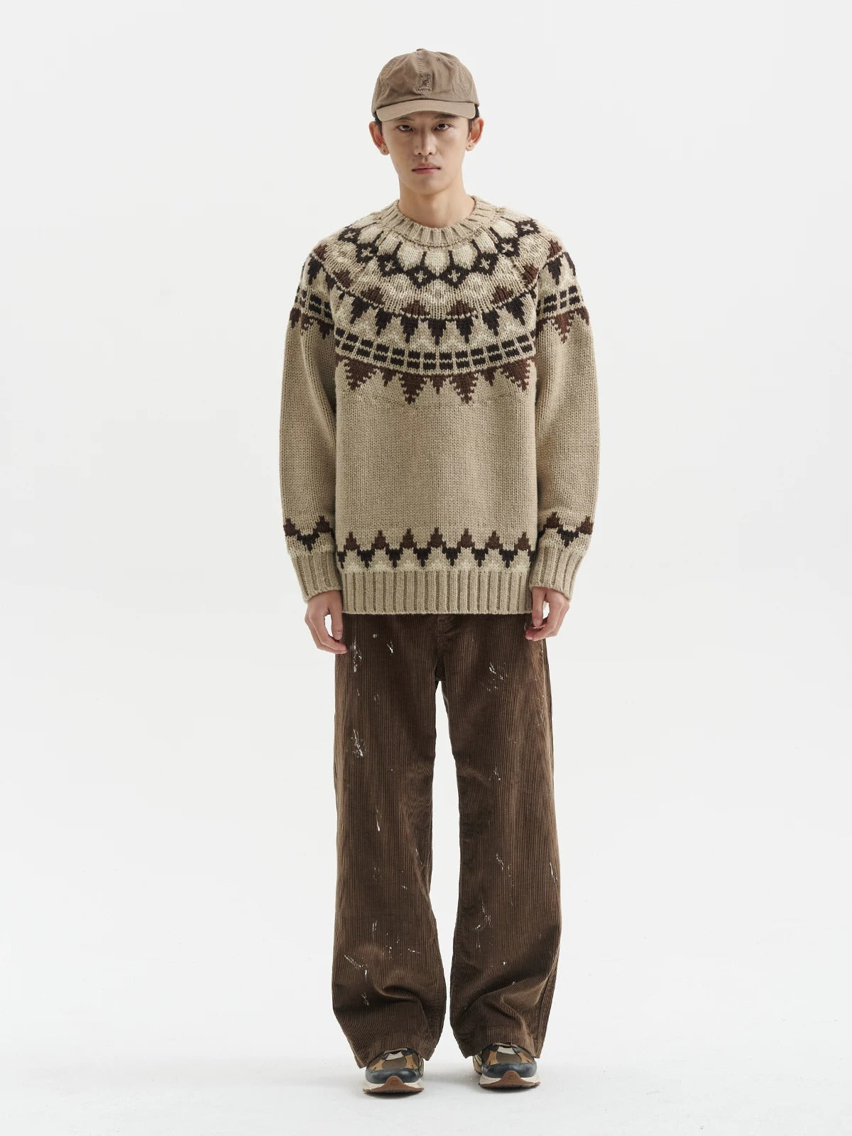 BUTTBILL FW25 Unisex Holiday Fair Isle Yoke Lambswool Sweater057