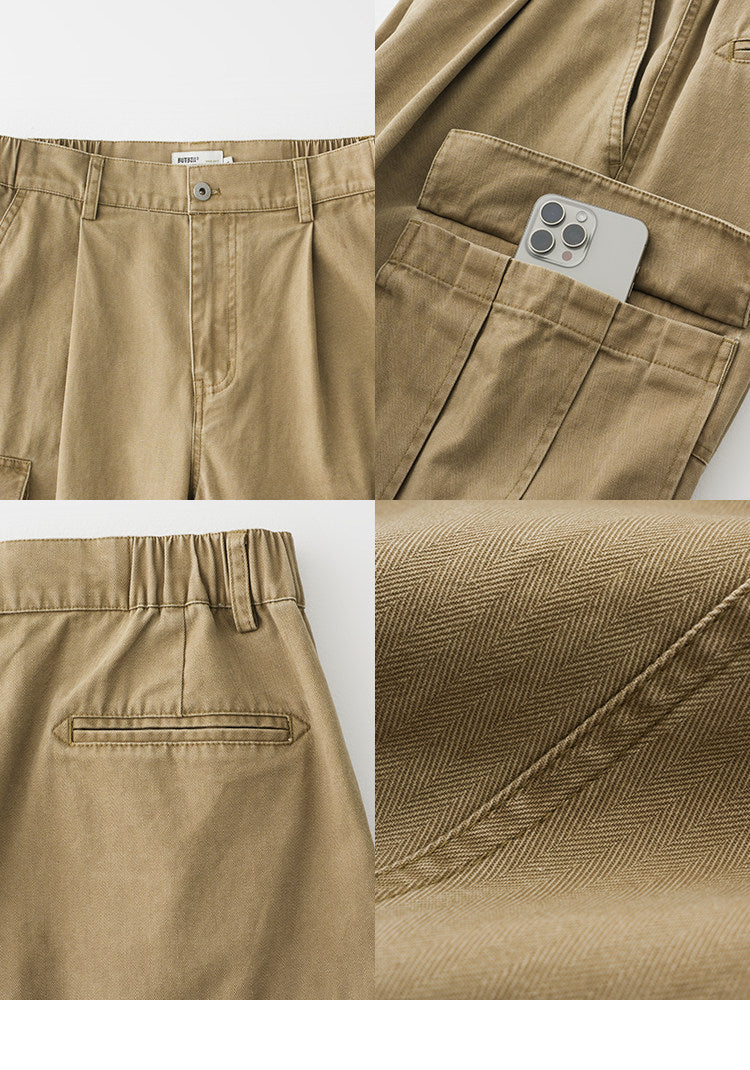 BUTTBILL Unisex Relaxed Herringbone Cargo Trousers105