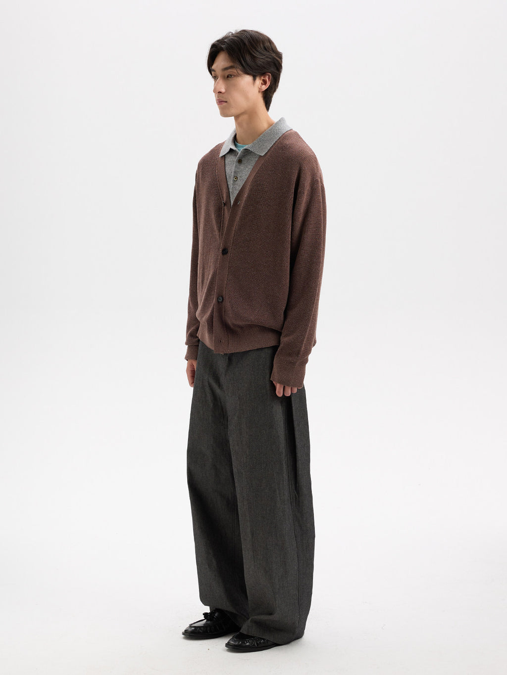 BUTTBILL Unisex Tencel-Linen Blend V-Neck Relaxed Knit Cardigan019