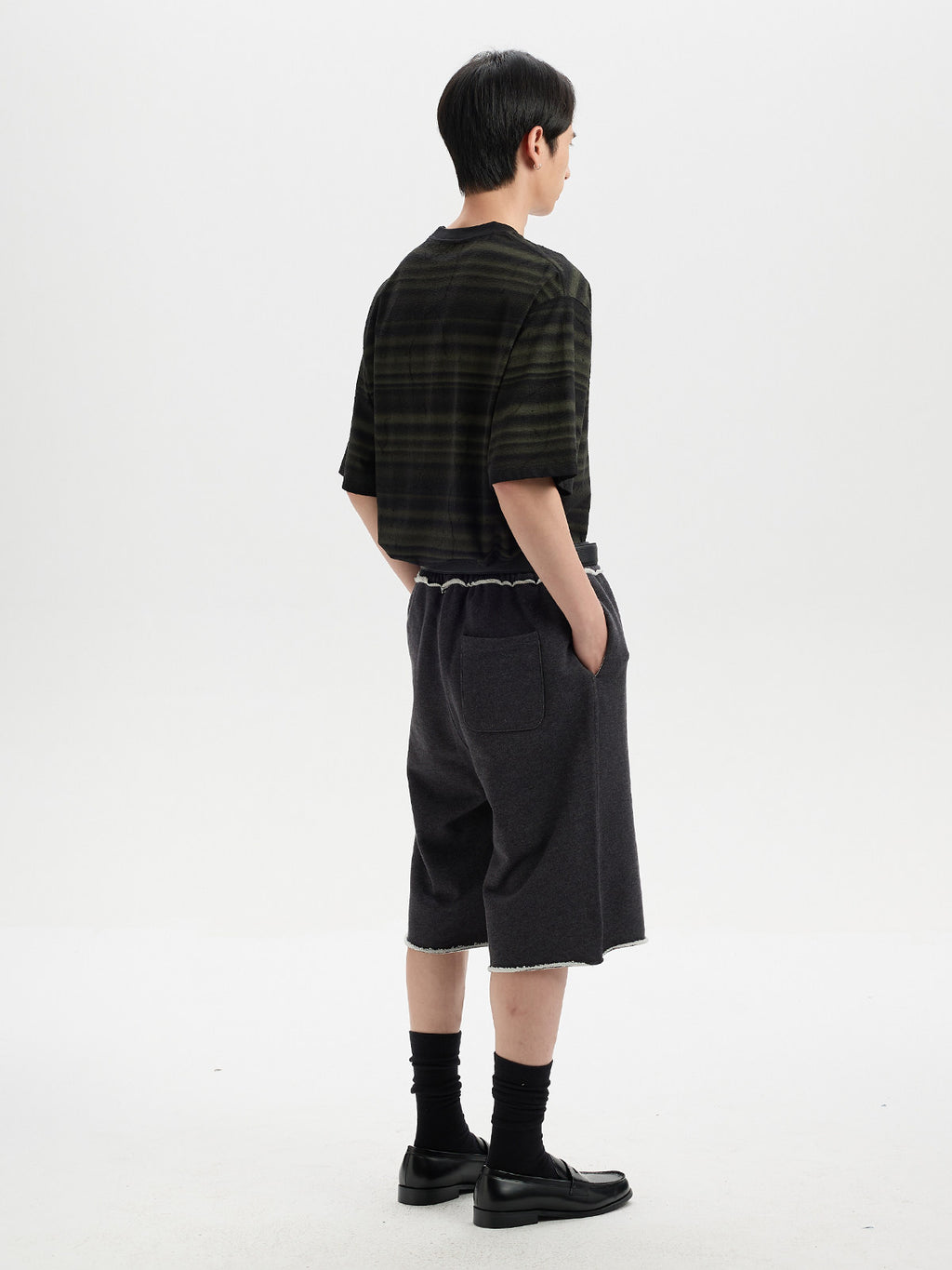 BUTTBILL Poly-Cotton Ombre Striped Drop-Shoulder T-Shirt